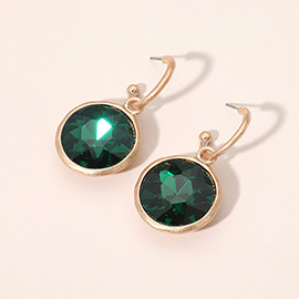 Round Stone Bezel Drop Hoop Earrings