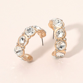 Oval Round Faceted Stone Embellished Open Hoop Earrings