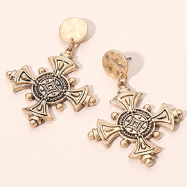 Antique Metal Cross Dangle Earrings