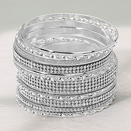 12PCS - Rhinestone Embellished Multi Layered Bangle Bracelets