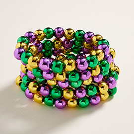 5PCS - Metallic Mardi Gras Beaded Stretch Multi Layered Bracelets