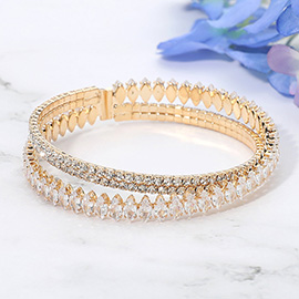 Marquise CZ Stone Dual Row Adjustable Evening Cuff Bracelet