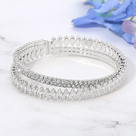 Marquise CZ Stone Dual Row Adjustable Evening Cuff Bracelet