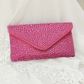 Bling Stone Studded Flap Envelope Evening Clutch Crossbody Bag