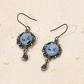 Crystal Pointed Oval Cameo Dangle Earrings