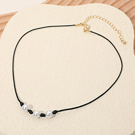 Triple Pearl Beaded Waxed Cord Chain Necklace