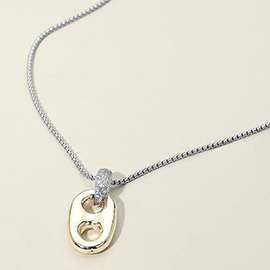 14K Gold Plated Two Tone CZ Stone Paved Link Accent Mariner Link Pendant Necklace