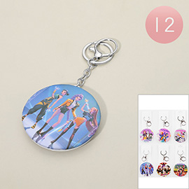 12PCS - KPop Demon Hunters Huntrix Character Printed Round Cosmetic Mirror Keychains