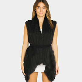 Luxe Faux Fur Elegant Belted Sleeveless Vest