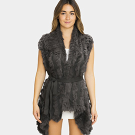 Luxe Faux Fur Elegant Belted Sleeveless Vest