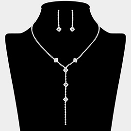 Geometric Drop CZ Rhinestone Y Shape Necklace