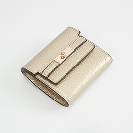 Metal Deco Accent Faux Leather Compact Fold Wallet