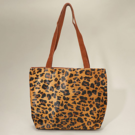 Genuine Calf Hair Leopard Pattern Print Shoulder Tote Bag