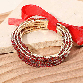 12PCS - Ribbon Slim Rhinestone Stretch Multi Layered Bracelet