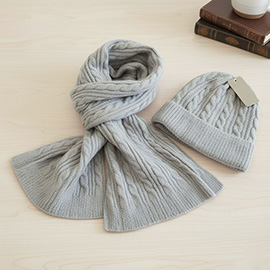 2PCS - Cable Knit Winter Scarf Beanie Hat Set