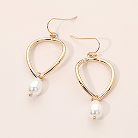 Pearl Accent Open Teardrop Loop Dangle Earrings