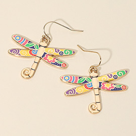 Abstract Pattern Dragonfly Dangle Earrings