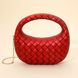 Hard Shell Braided Woven Top Handle Crossbody Handbag