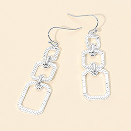 Textured Geometric Open Square Link Drop Earrings