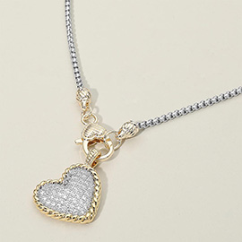 14K Gold Plated Two Tone CZ Stone Paved Heart Pendant Necklace