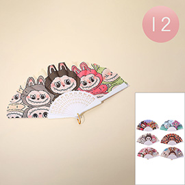 12PCS - Monster Bunny Character Printed Folding Hand Fans