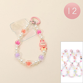 12PCS - Cute Monster Bunny Character Pearl Faceted Beaded Phone Wrist Straps