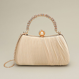 Rhinestone Embellished Handle Pearl Clasp Elegant Evening Clutch Crossbody Bag
