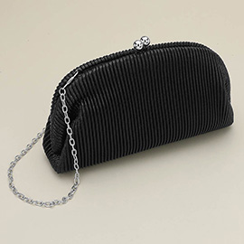 Faux Leather Metallic Pleated Half Moon Shape Evening Clutch Crossbody Bag