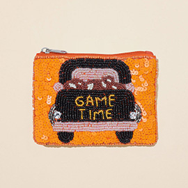 GAME TIME Message Football Seed Beaded Mini Pouch Bag