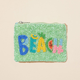 BEACH Message Seed Beaded Mini Pouch Bag