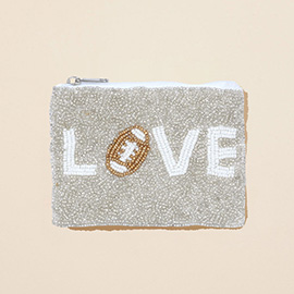 LOVE Football Seed Beaded Mini Pouch Bag