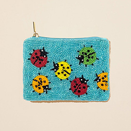 Ladybug Pattern Seed Beaded Mini Pouch Bag