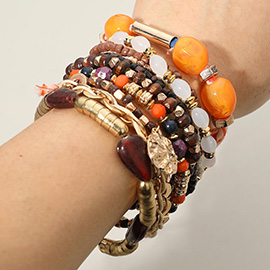 10PCS - Vibrant Boho Tassel Charm Beaded Stretch Adjustable Multi Layered Bracelets