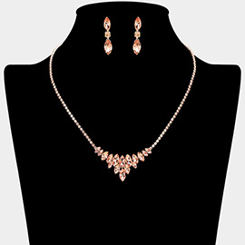 Marquise Stone Cluster Embellished Rhinestone Studded Necklace