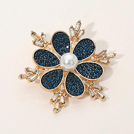 Pearl Center Stone Paved Petal Flower Pin Brooch