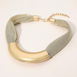 Curved Metal Plated Accent Mesh Chain Statement Necklace