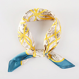Intricate Overlay Pattern Printed Square Silky Satin Bandana Scarf