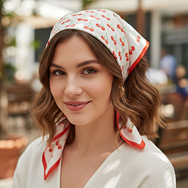 Cherry Pattern Printed Square Silky Satin Bandana Scarf