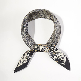 Abstract Floral Border Printed Square Silky Satin Bandana Scarf