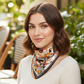 Geometric Floral Pattern Printed Square Silky Satin Bandana Scarf