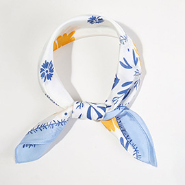 Floral Framed Border Printed Square Silky Satin Bandana Scarf