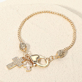 Elegant Crystal Accent Cross Charm Bracelet