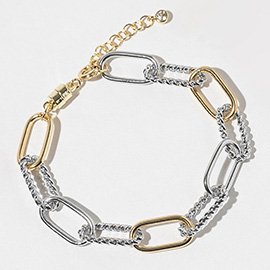 Gold Dipped Two Tone Mixed Chain Link Bracelet