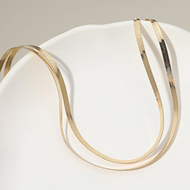 Gold Dipped Double Layered Sleek Flat Snake Chain Necklace