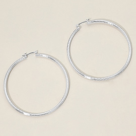 Silver Dipped Textured Pin Catch Hoop Earrings