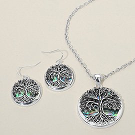 Abalone Tree of Life Medallion Pendant Necklace