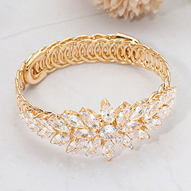 Marquise CZ Stone Cluster Floral Adjustable Evening Bracelet
