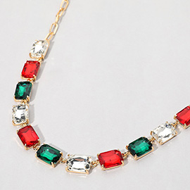Holiday Cushion Rectangular Stone Cluster Link Evening Necklace