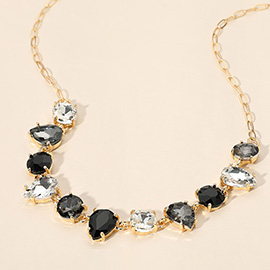 Cushion Teardrop Round Oval Stone Link Evening Necklace