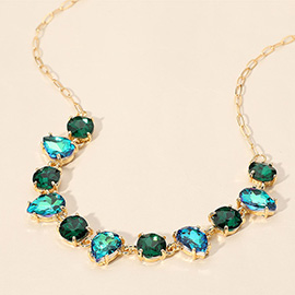 Cushion Teardrop Round Oval Stone Link Evening Necklace